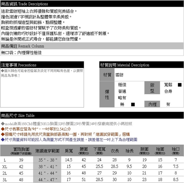 加大尺碼--優雅質地排釦設計寬版短袖撞色滾邊Y字領雪紡上衣(藍L-4L)-U750眼圈熊中大尺碼 product thumbnail 11