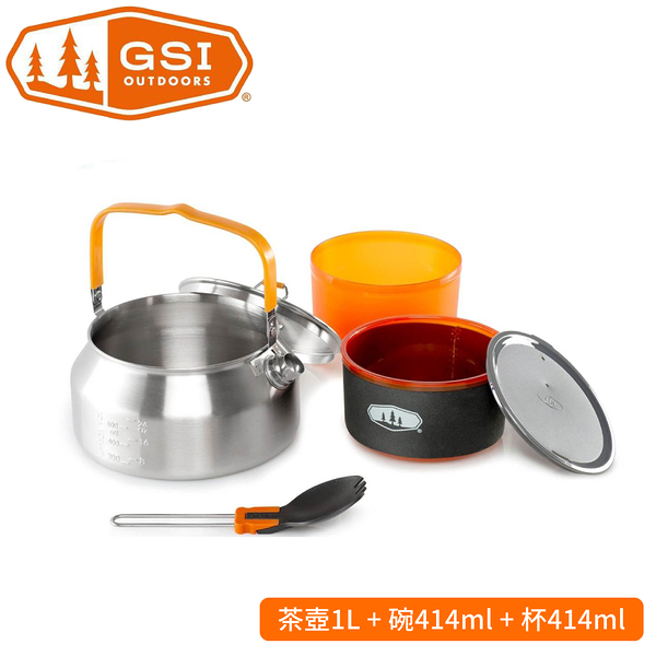 【GSI 美國 Glacier Stainless 不鏽鋼茶壺組 1L《原色》】68263/戶外餐具/環保餐具/野炊/登山露營