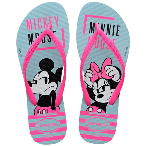 havaianas 哈瓦士 巴西人字拖 女款 Slim disney 灰藍底螢光粉帶 拖鞋 夾腳拖 海灘鞋【南風百貨】