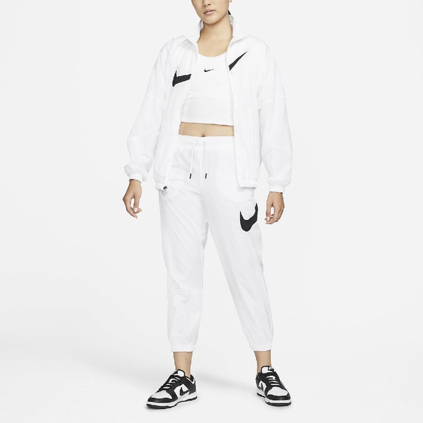 Nike 外套 NSW 女款 白 立領外套 風衣 尼龍 寬鬆 鬆緊 金屬拉鍊【ACS】DM6182-100
