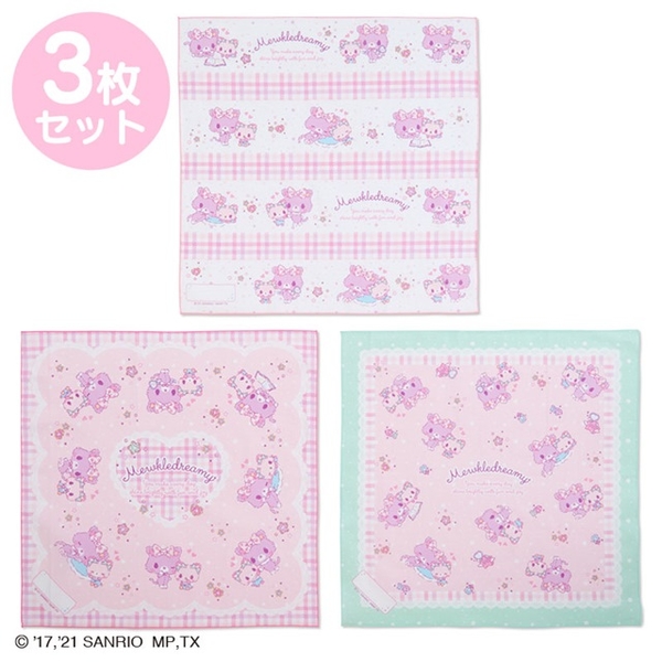 小禮堂 甜夢貓 日本製 純棉便當包巾3入組 43x43cm (紫蕾絲款) 4550337-880128