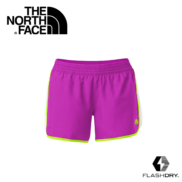 【THE NORTH FACE 女 FLASHDRY快排短褲 紫紅/白/螢光綠】A7H1/越野/跑步/FLASHDRY/快乾