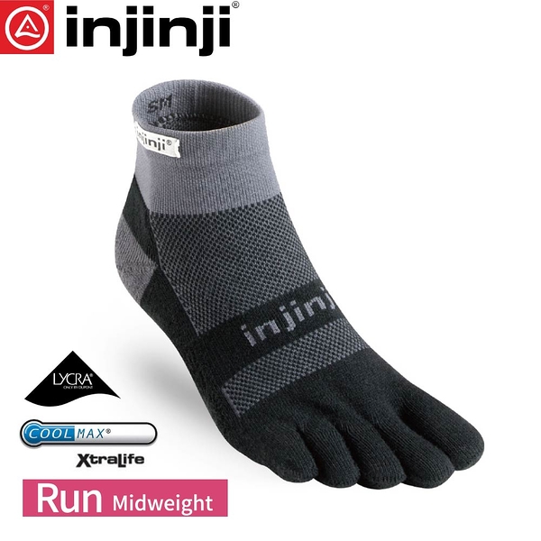 【INJINJI 美國 RUN 避震吸排五趾短襪《黑》】4895/五指襪/專業排汗襪/登山健行襪/休閒襪