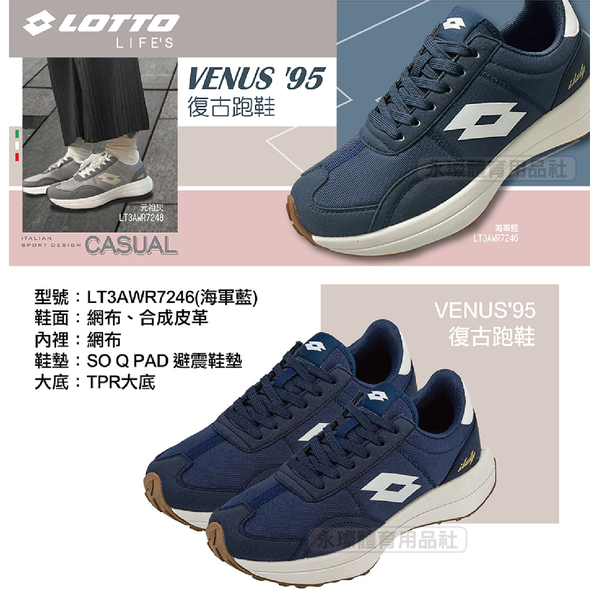 LOTTO 樂得 女 VENUS95 海軍藍 輕量透氣 回彈減壓 厚底 增高 復古跑鞋 LT3AWR7246 product thumbnail 2