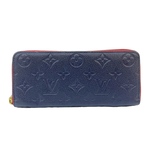 【二手名牌BRAND OFF】LOUIS VUITTON LV 路易威登 海軍藍 紅 牛皮 Portefeuille Clemence 拉鍊長夾 M68325