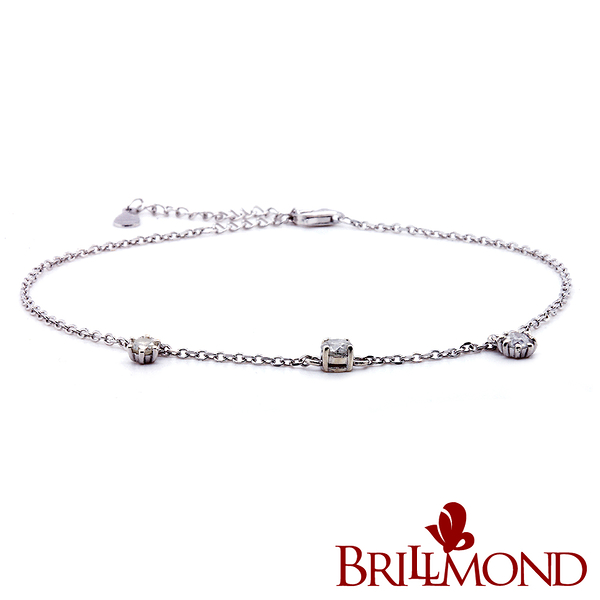 【BRILLMOND JEWELRY】鑽石腳鍊50分925銀冰鑽(天然鑽石總重50分 925銀鍍白K金台)