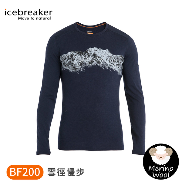 【Icebreaker 男 Oasis 圓領長袖上衣 BF200《萬壑千岩-深藍》】0A56QU/排汗衣/薄長袖/內層衣/內著