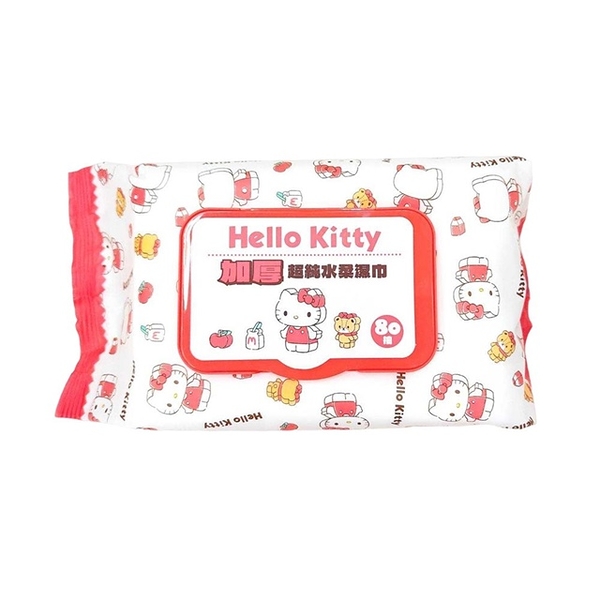 小禮堂 Hello Kitty 80抽附蓋加厚濕紙巾 (白紅滿版款) 4715664-503779