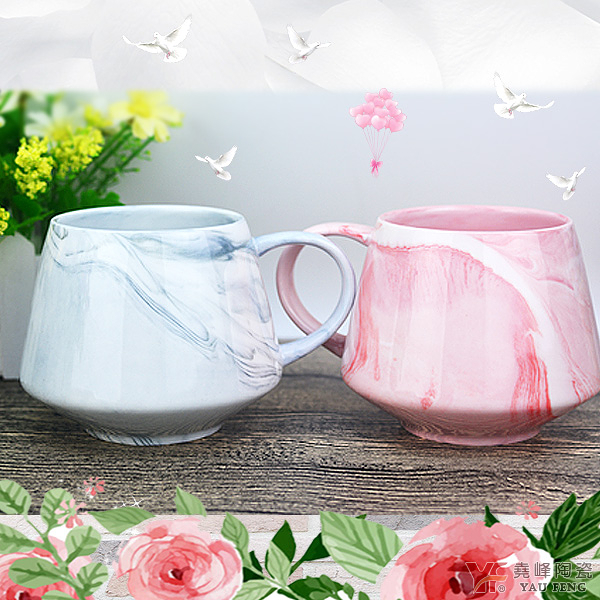 [堯峰陶瓷]歐風唯美 質感大理石紋飛碟杯 買一送一 陶瓷咖啡杯 | 茶杯水杯 | 情侶親子對杯