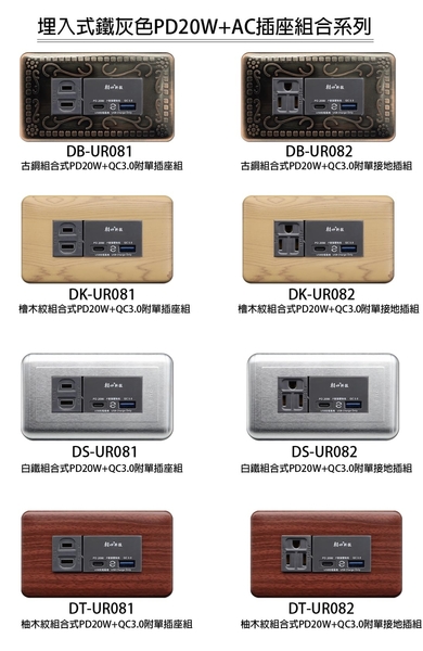 【朝日科技】 DS-UR082 白鐵組合式快充附單接地插座組(PD 20W+QC 3.0) product thumbnail 3