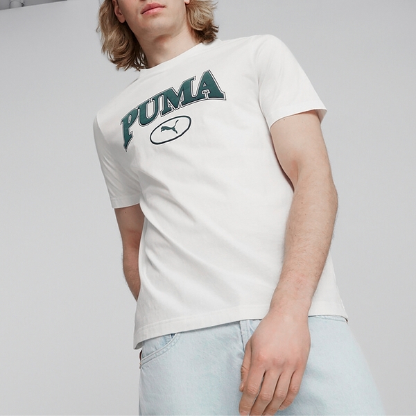 PUMA Squad 基本系列 LOGO圖樣 短袖 T恤 男 67601365 米白 運動 休閒