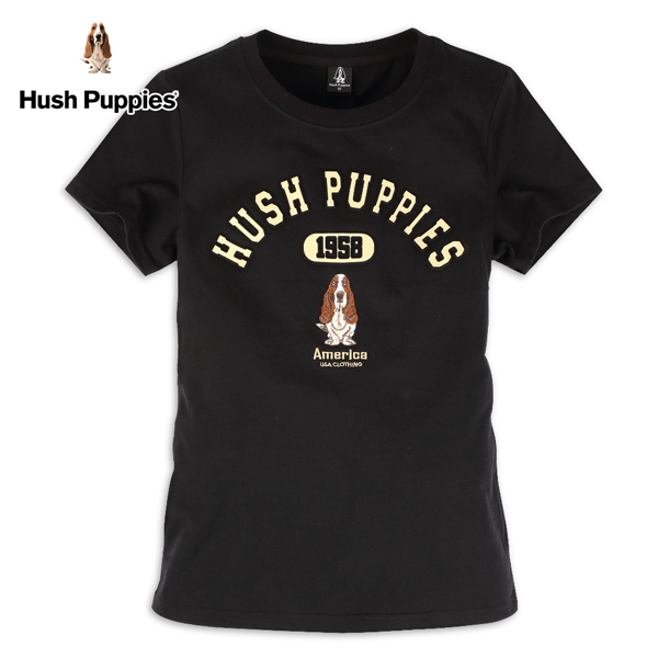 Hush Puppies T恤 女裝立體文字印花刺繡狗短袖T恤