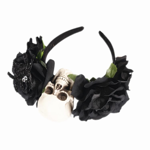 平安夜玫瑰花環骷髏頭髮箍頭飾舞會派對演出道具鬼頭頭箍
