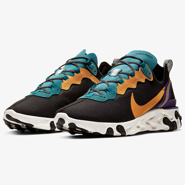 Nike React Element 55 男鞋慢跑休閒襪套登山大叔黑黃【運動世界