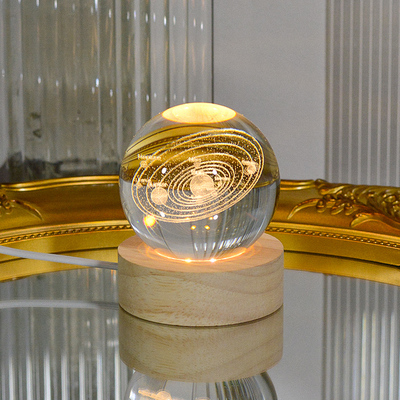 現貨-單色款3D雷射水晶球北歐創意USB小夜燈 臥室桌面裝飾氛圍燈LED燈 product thumbnail 3