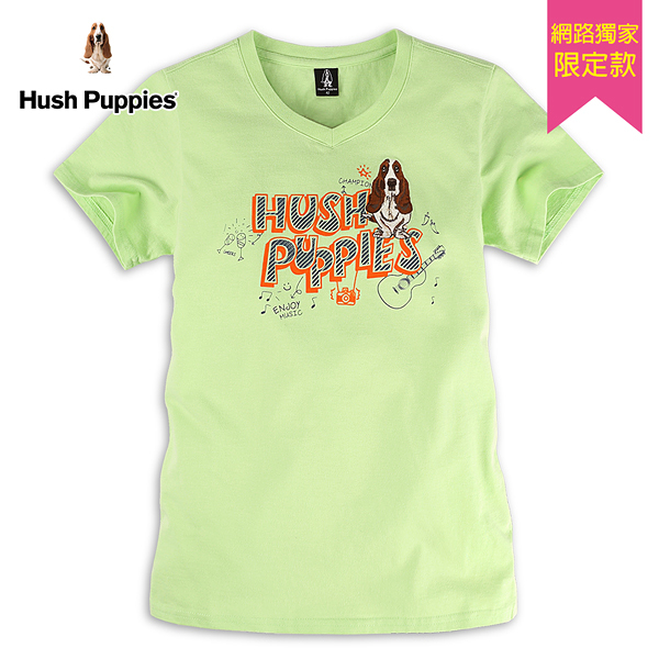 Hush Puppies T恤 女裝趣味植絨品牌刺繡狗V領上衣