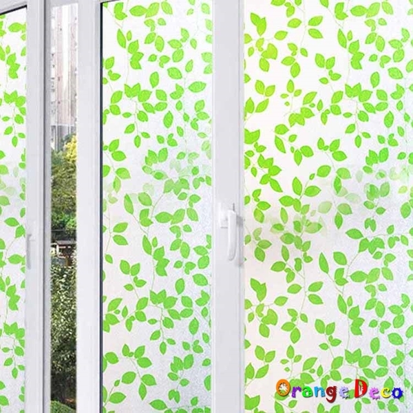 【橘果設計】綠葉舞 靜電玻璃貼 45*200CM 防曬抗熱 無膠設計 磨砂玻璃貼 可重覆使用 壁紙