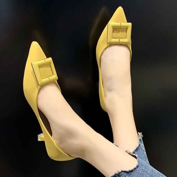 尖頭鞋．法式氣質純色鑲金邊方釦高跟包鞋．白鳥麗子 product thumbnail 2