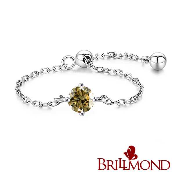 【BRILLMOND JEWELRY】10分 香檳彩鑽 925銀台 輕珠寶鏈戒(天然鑽石10分 925銀鍍白K金台)