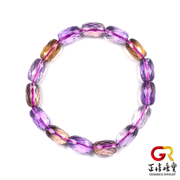 天然紫黃晶手鏈 極品鑽石切面 紫黃晶手珠 8x13mm 鼓珠手珠