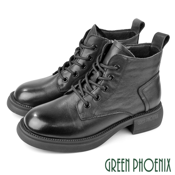 女靴 真皮短靴 馬丁靴 工程靴 綁帶靴 厚底【GREEN PHOENIX 波兒德】U11-26361 product thumbnail 3