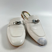BRAND楓月 HERMES 愛馬仕 白色 KELLY 銀釦 穆勒 拖鞋 #38 女鞋 休閒 時尚