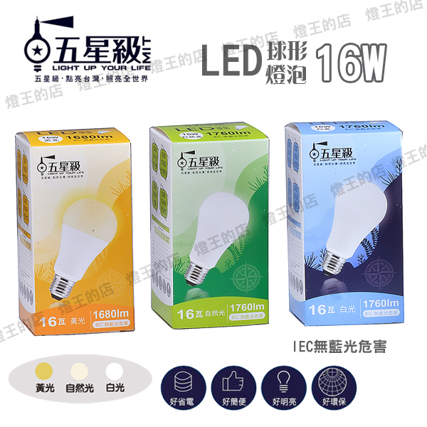 【燈王的店】五星級 LED 16W 球形燈泡 白光/自然光/黃光 LED-E27-16W-GS product thumbnail 3