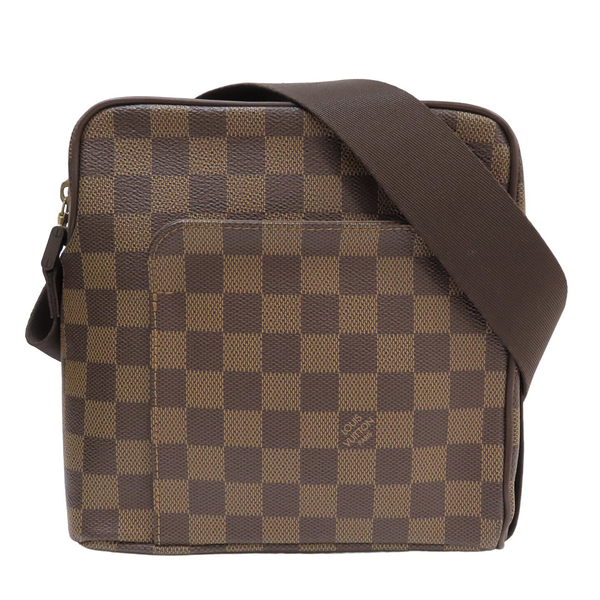 【二手名牌BRAND OFF】LOUIS VUITTON 路易威登 棕色 棋盤格帆布 OLAF PM 斜肩包 金扣