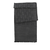 【GUCCI】GG Logo 羊毛混絲圍巾(黑色/炭灰色) 165904 3G646 1100