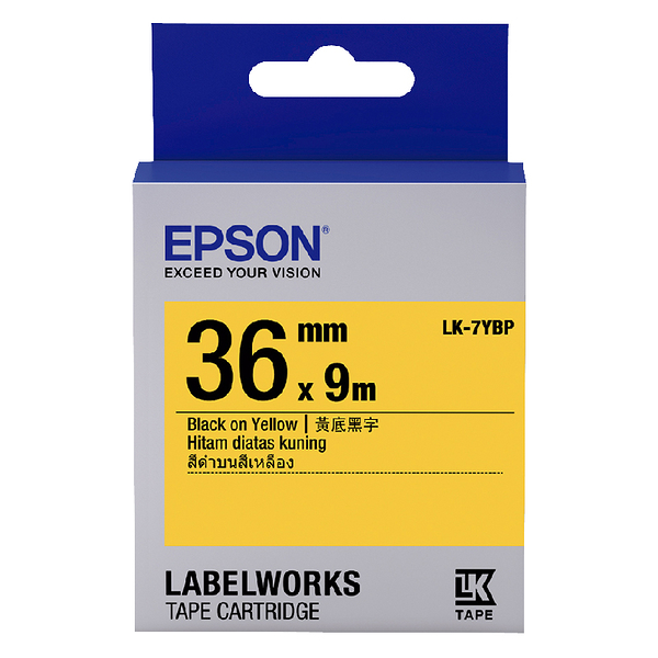 EPSON LK-7YBP C53S657403 粉彩系列黃底黑字標籤帶 寬度36mm