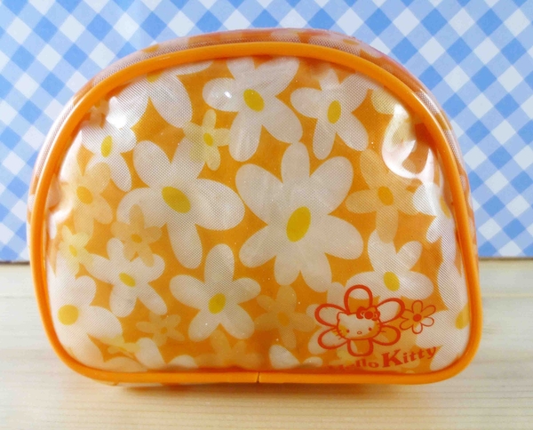 【震撼精品百貨】Hello Kitty 凱蒂貓~化妝包/筆袋-透明化妝包-花花(白橘)