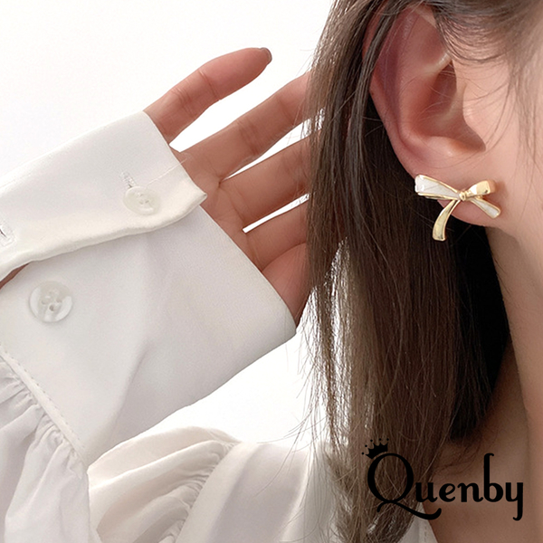 Quenby 送禮 母親節 韓系平價飾品 韓國同步微法式風金屬蝴蝶結耳環/耳針