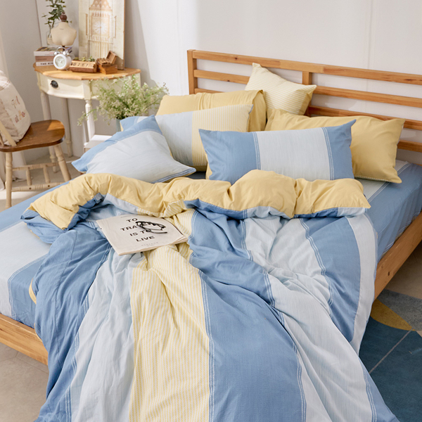 戀家小舖【沁藍海洋】雙人加大床包枕套三件組 100%精梳棉 台灣製