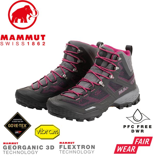 【MAMMUT 長毛象 女 Ducan High GTX 高筒健行鞋《幻影黑/桃紅》】3030-03481/登山鞋/機能鞋