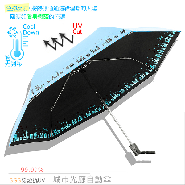 【RainSKY】城市光廊-自動傘_UV傘 /黑膠遮光_傘 雨傘 折疊傘 洋傘 陽傘 大傘 抗UV 防風 潑水