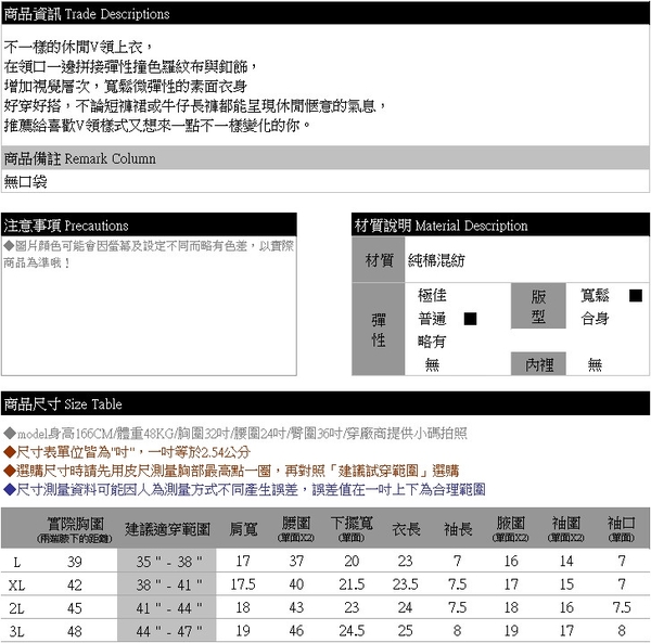 加大尺碼--簡單生活美學撞色V領鈕扣裝飾短袖上衣(白.黑L-3L)-U653眼圈熊中大尺碼 product thumbnail 11