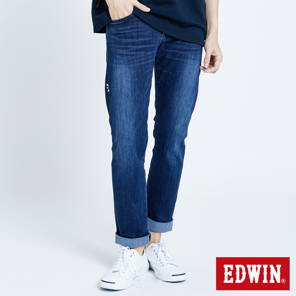 EDWIN E-FUNCTION 無接縫小直筒牛仔褲-男款 拔洗藍