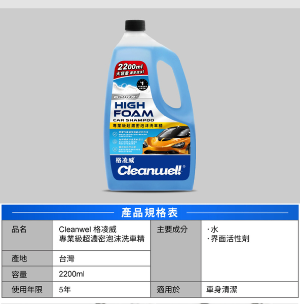 格凌威 CLEANWEL 專業超級濃密泡沫洗車精 2.2L product thumbnail 7