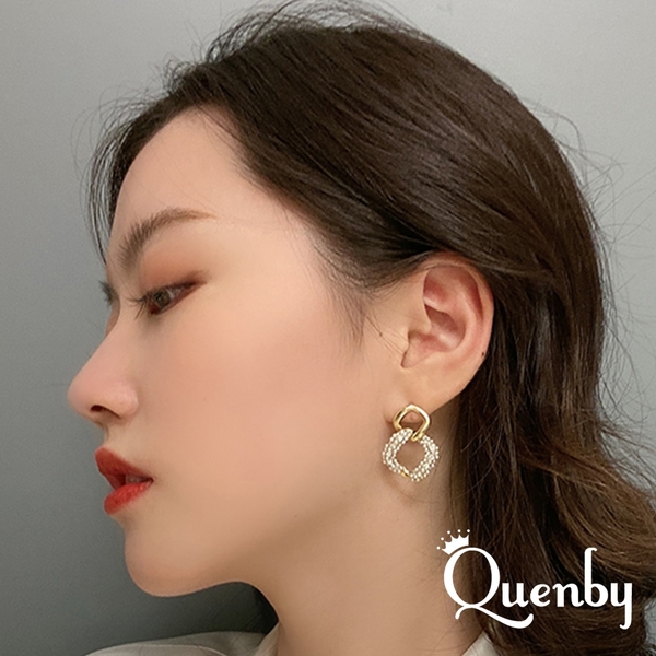 Quenby 925純銀耳環 東大門同步菱形珍珠耳環/耳針 product thumbnail 4
