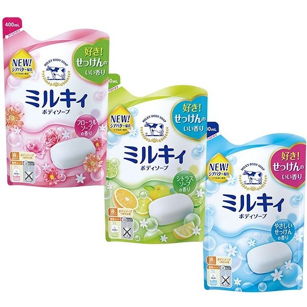 牛乳石鹼 COW 牛乳精華沐浴乳(400ml)補充包 柚子果香／玫瑰花香 兩款可選【小三美日】D959902