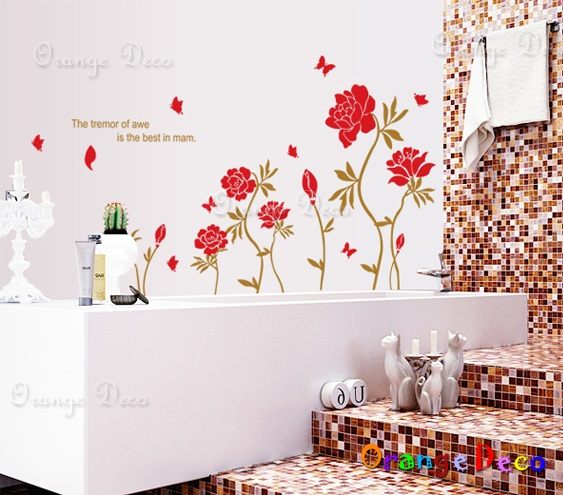 壁貼【橘果設計】紅玫瑰 DIY組合壁貼/牆貼/壁紙/客廳臥室浴室幼稚園室內設計裝潢