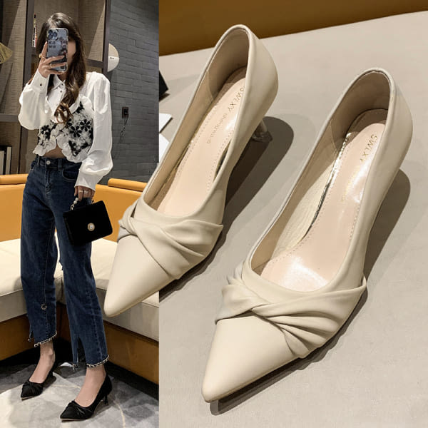 高跟鞋．韓風素色皮革扭結尖頭包鞋．白鳥麗子 product thumbnail 8