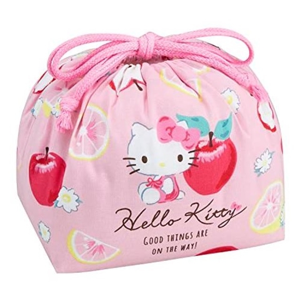 小禮堂 Hello Kitty 棉質束口便當袋 (粉蘋果款) 4970825-139451