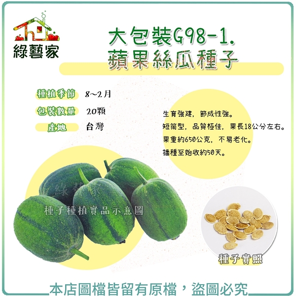 【綠藝家】大包裝G98-1.蘋果絲瓜種子20顆