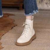 （短靴）白色厚平底馬丁靴女短靴子冬季單靴
