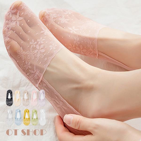 女款襪子 淺口隱形襪 精梳棉襪底 透膚蕾絲 腳跟止滑矽膠 現貨 M1218 OT SHOP
