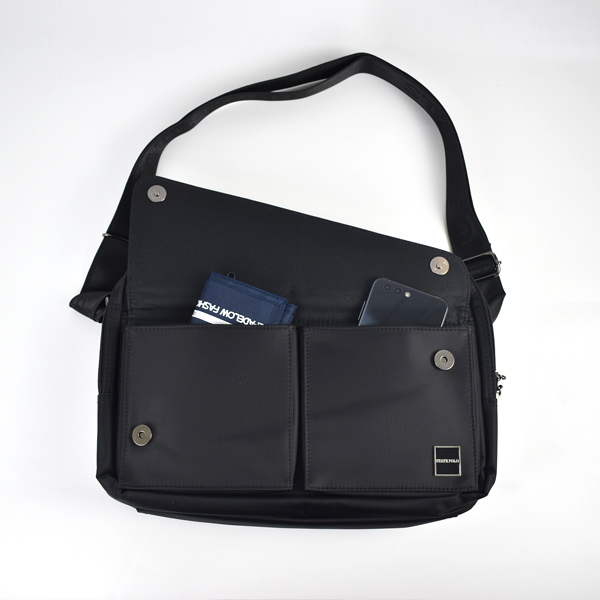 側背包 黑色造型斜蓋雙口袋包包NZC30 product thumbnail 7