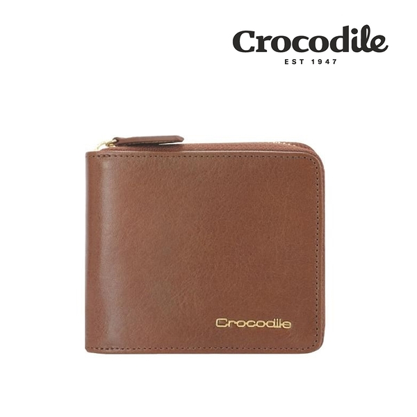 【全新品公司貨】Crocodile 鱷魚 牛皮男用短皮夾 淺咖啡【寧寧小舖/台中30年老店】0103-10601-1