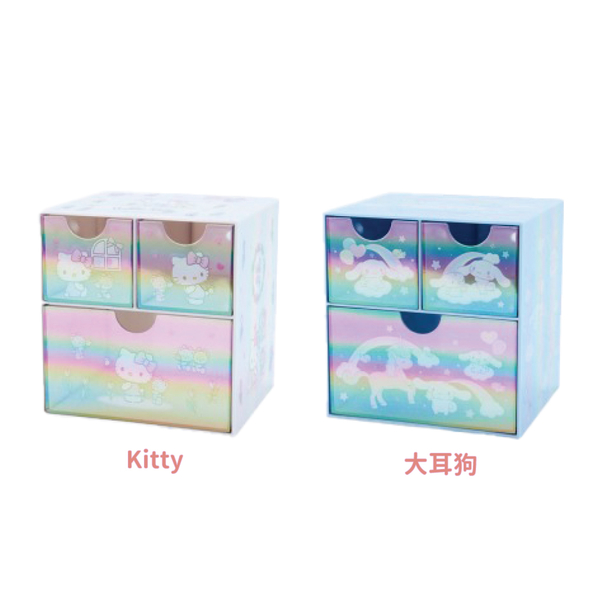小禮堂 Sanrio 三麗鷗 桌上型鐳射三抽收納盒 Kitty 美樂蒂 大耳狗 酷洛米 雙子星 product thumbnail 4