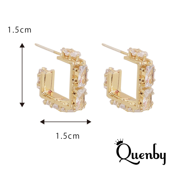 Quenby 送禮 母親節 韓系平價飾品 925純銀耳環 韓國簡約幾何設計款帶鑽耳環/耳針 product thumbnail 5